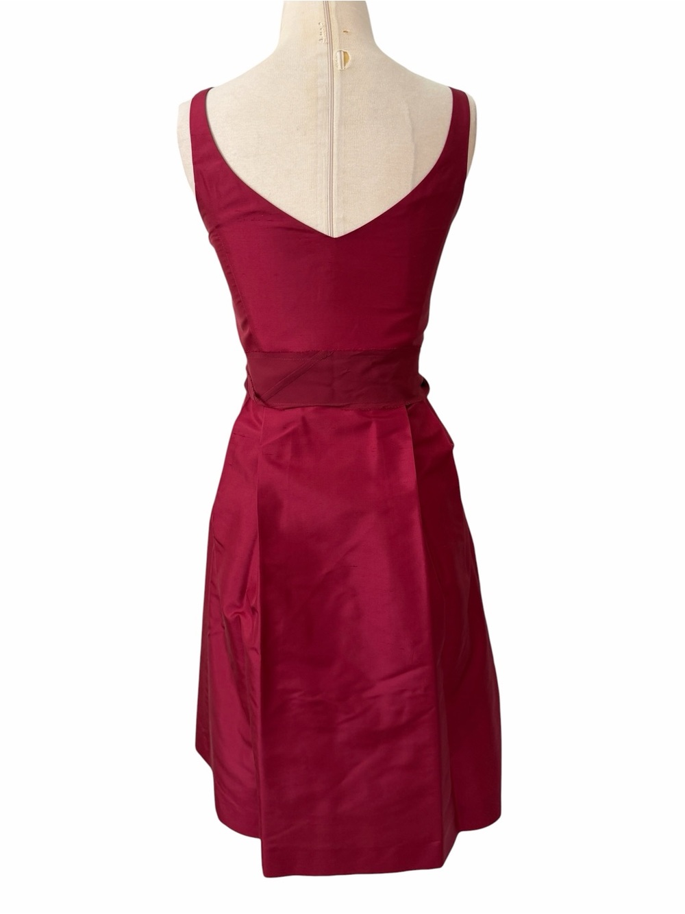 Ann Taylor 100% Silk Sleeveless Wine Red Tie-Waist Dress Sz 0 - Picture 10 of 11